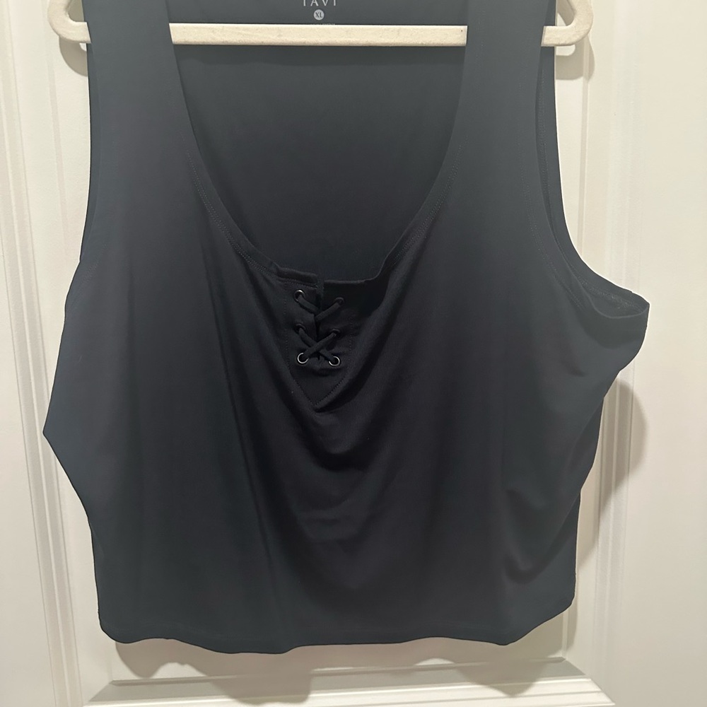 TAVI Ebony Crop Lace-Up Scoop Tank Top